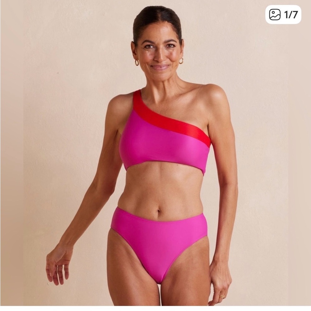 Summersalt Red and Pink Lava Hibiscus One Shoulder Bikini Top Swim Suit Size 8